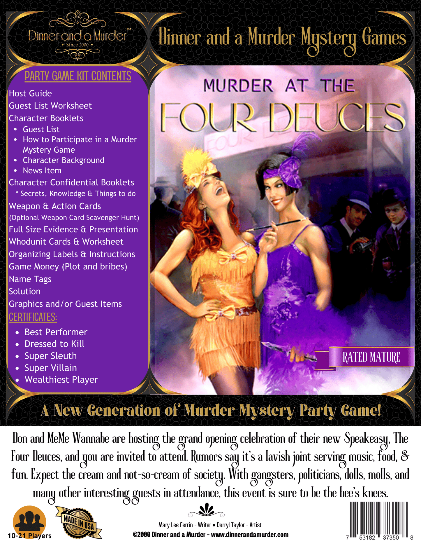 Murder at the Four Deuces Mature Murder Mystery Party Game - Box - Dinner and a Murder