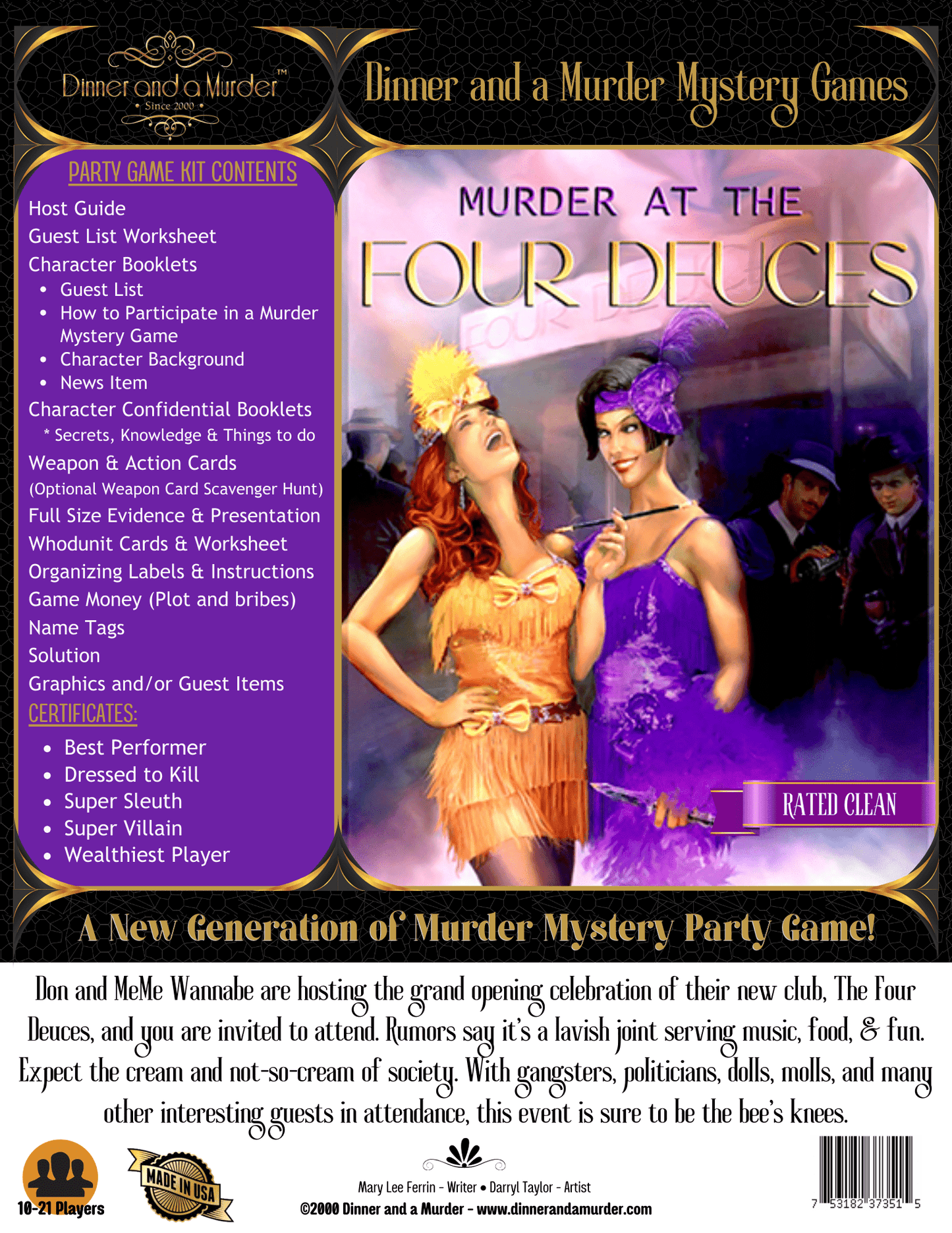 Murder at the Four Deuces Clean - All Male Extra Character Packet- Box - Dinner and a Murder